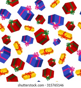 Background from gift boxes. Pattern of colorful gifts. Celebratory background. Children's pattern.