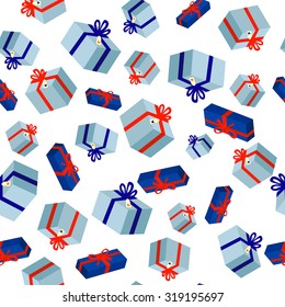 Background from gift boxes. Pattern of colorful gifts. Celebratory background. Children's pattern.