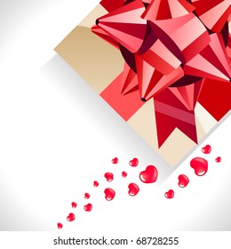 Background with gift box,hearts and big red bow