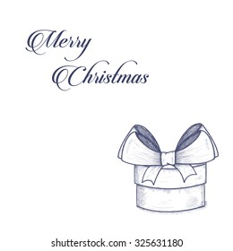 Background with gift hand drawn. Merry Christmas, New Year background