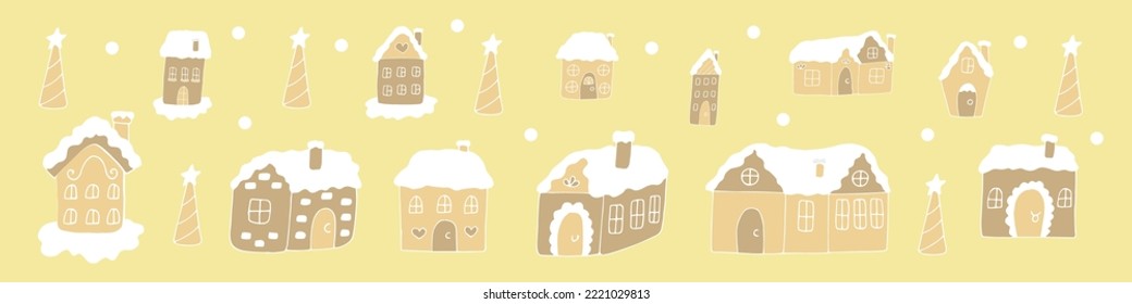 Background gingerbread houses vector illustration, hand drawing