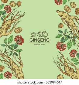 Background with ginseng. Medical plant. hand drawn.