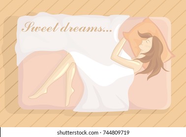 Background with the girl sleeping on a bed