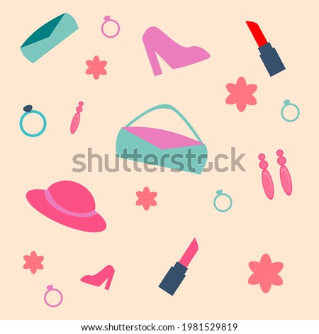 background of girl stuff, lipstick, purses, shoes, etc