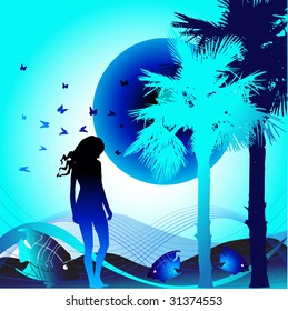 Background with girl and sunshine