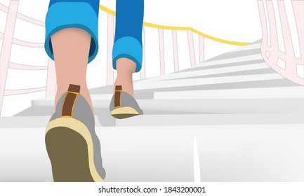 Background of Girl walking up stairs