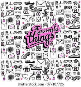 background with girls favorite things. Pattern. Vector. Set.