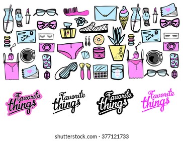 background with girls favorite things. Pattern. Set. 