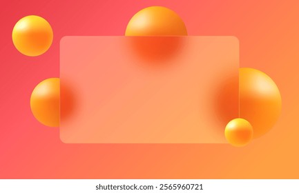 Background glass morphism, interface element for copy space text, bright futuristic background gradient with floating spheres.