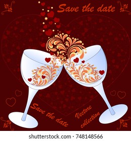 background with glasses and hearts