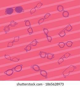 background of glasses icons, line style on pink background vector illustration design