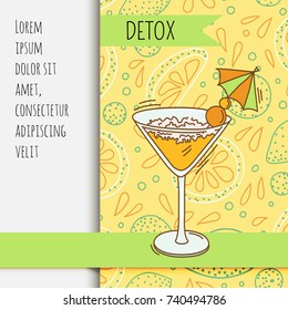 Background with glassware jar with fruit infused water. Detox for health. Vector illustration.