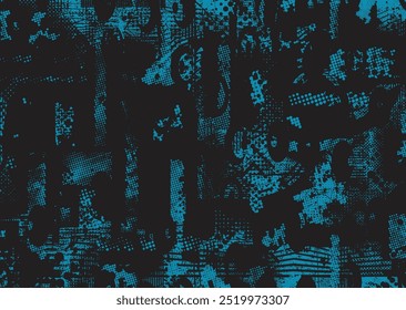 Background with glitch distorted grunge textures . grunge background texture with halftone dots, glitched shapes, textures and lines .Screen print vector background with grunge textured surface.