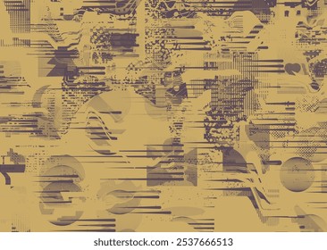 Background with glitch distorted grunge textures . grunge background texture with halftone dots, glitched shapes, textures and lines .Screen print vector background with grunge textured surface.