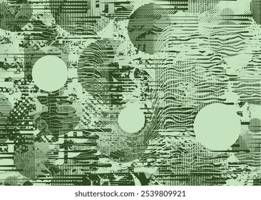 Fondo con texturas grunge distorsionadas con fallas. textura de fondo grunge con puntos semitonos, Formas con fallas, texturas y líneas. Fondo de Vector de impresión de pantalla con superficie texturizada grunge.