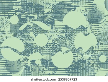 Fondo con texturas grunge distorsionadas con fallas. textura de fondo grunge con puntos semitonos, Formas con fallas, texturas y líneas. Fondo de Vector de impresión de pantalla con superficie texturizada grunge.