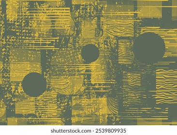 Background with glitch distorted grunge textures . grunge background texture with halftone dots, glitched shapes, textures and lines .Screen print vector background with grunge textured surface.