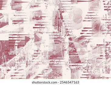 Background with glitch distorted grunge textures . grunge background texture with halftone dots, glitched shapes, textures and lines .Screen print vector background with grunge textured surface.