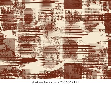 Background with glitch distorted grunge textures . grunge background texture with halftone dots, glitched shapes, textures and lines .Screen print vector background with grunge textured surface.