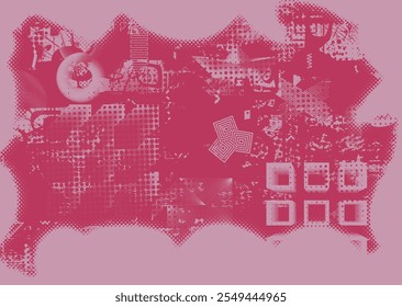 Background with glitch distorted grunge textures . grunge background texture with halftone dots, glitched shapes, textures and lines .Screen print vector background with grunge textured surface.