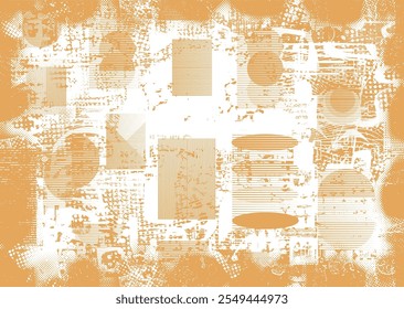 Background with glitch distorted grunge textures . grunge background texture with halftone dots, glitched shapes, textures and lines .Screen print vector background with grunge textured surface.