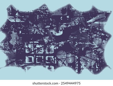 Background with glitch distorted grunge textures . grunge background texture with halftone dots, glitched shapes, textures and lines .Screen print vector background with grunge textured surface.