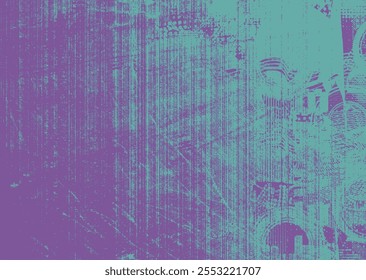 Background with glitch distorted grunge textures . grunge background texture with halftone dots, glitched shapes, textures and lines .Screen print vector background with grunge textured surface.