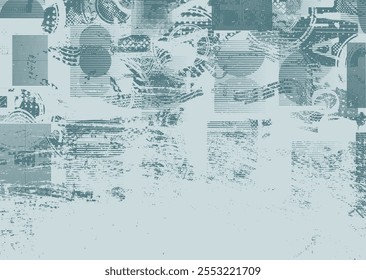 Fondo con texturas grunge distorsionadas con fallas. textura de fondo grunge con puntos semitonos, Formas con fallas, texturas y líneas. Fondo de Vector de impresión de pantalla con superficie texturizada grunge.