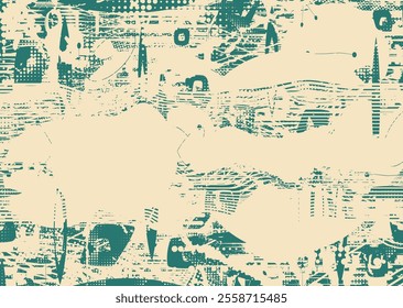 Background with glitch distorted grunge textures . grunge background texture with halftone dots, glitched shapes, textures and lines .Screen print vector background with grunge textured surface.