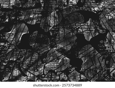 Background with glitch distorted grunge textures . grunge background texture with halftone dots, glitched shapes, textures and lines .Screen print vector background with grunge textured surface.