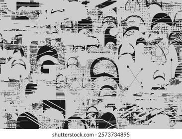 Background with glitch distorted grunge textures . grunge background texture with halftone dots, glitched shapes, textures and lines .Screen print vector background with grunge textured surface.