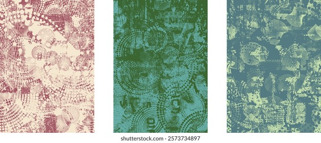 Background with glitch distorted grunge textures . grunge background texture with halftone dots, glitched shapes, textures and lines .Screen print vector background with grunge textured surface.