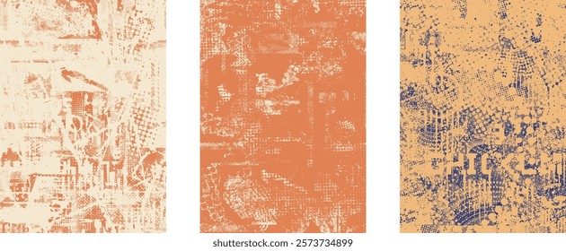 Background with glitch distorted grunge textures . grunge background texture with halftone dots, glitched shapes, textures and lines .Screen print vector background with grunge textured surface.