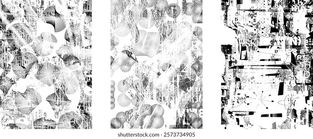 Background with glitch distorted grunge textures . grunge background texture with halftone dots, glitched shapes, textures and lines .Screen print vector background with grunge textured surface.