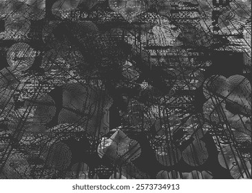 Background with glitch distorted grunge textures . grunge background texture with halftone dots, glitched shapes, textures and lines .Screen print vector background with grunge textured surface.