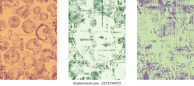 Background with glitch distorted grunge textures . grunge background texture with halftone dots, glitched shapes, textures and lines .Screen print vector background with grunge textured surface.