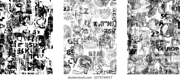 Background with glitch distorted grunge textures . grunge background texture with halftone dots, glitched shapes, textures and lines .Screen print vector background with grunge textured surface.