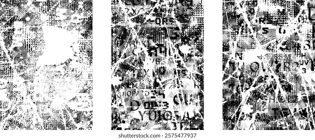 Background with glitch distorted grunge textures . grunge background texture with halftone dots, glitched shapes, textures and lines .Screen print vector background with grunge textured surface.