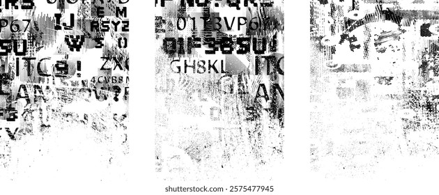 Background with glitch distorted grunge textures . grunge background texture with halftone dots, glitched shapes, textures and lines .Screen print vector background with grunge textured surface.