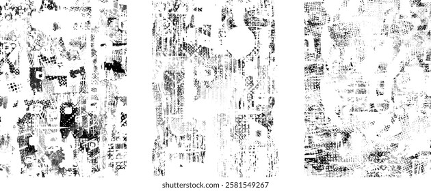 Background with glitch distorted grunge textures . grunge background texture with halftone dots, glitched shapes, textures and lines .Screen print vector background with grunge textured surface.