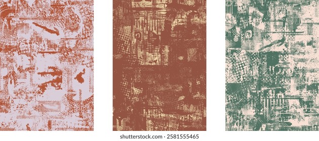 Background with glitch distorted grunge textures . grunge background texture with halftone dots, glitched shapes, textures and lines .Screen print vector background with grunge textured surface.