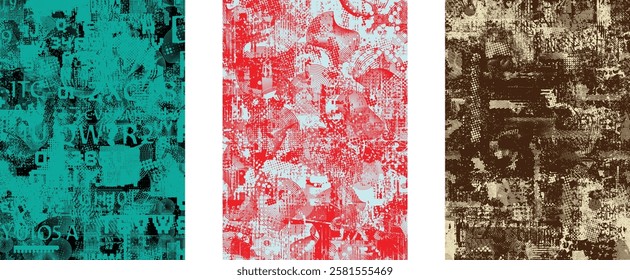 Background with glitch distorted grunge textures . grunge background texture with halftone dots, glitched shapes, textures and lines .Screen print vector background with grunge textured surface.