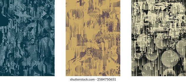 Background with glitch distorted grunge textures . grunge background texture with halftone dots, glitched shapes, textures and lines .Screen print vector background with grunge textured surface.