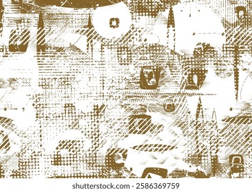Background with glitch distorted grunge textures . grunge background texture with halftone dots, glitched shapes, textures and lines .Screen print vector background with grunge textured surface.