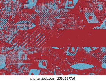 Background with glitch distorted grunge textures . grunge background texture with halftone dots, glitched shapes, textures and lines .Screen print vector background with grunge textured surface.