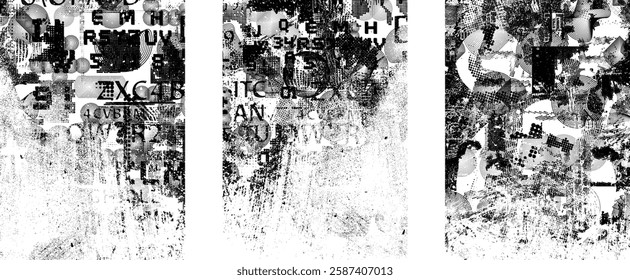 Background with glitch distorted grunge textures . grunge background texture with halftone dots, glitched shapes, textures and lines .Screen print vector background with grunge textured surface.