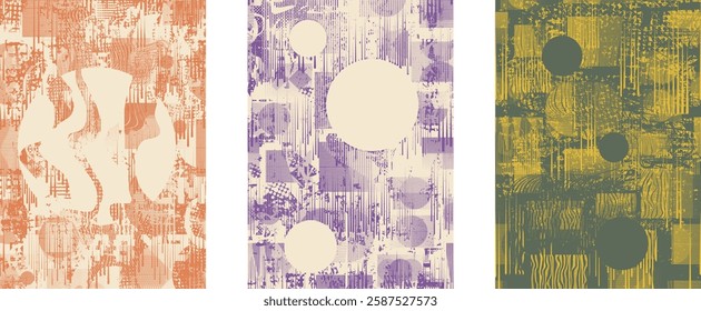 Background with glitch distorted grunge textures . grunge background texture with halftone dots, glitched shapes, textures and lines .Screen print vector background with grunge textured surface.
