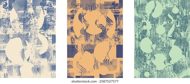 Background with glitch distorted grunge textures . grunge background texture with halftone dots, glitched shapes, textures and lines .Screen print vector background with grunge textured surface.
