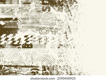 Background with glitch distorted grunge textures . grunge background texture with halftone dots, glitched shapes, textures and lines .Screen print vector background with grunge textured surface.