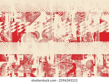 Background with glitch distorted grunge textures . grunge background texture with halftone dots, glitched shapes, textures and lines .Screen print vector background with grunge textured surface.